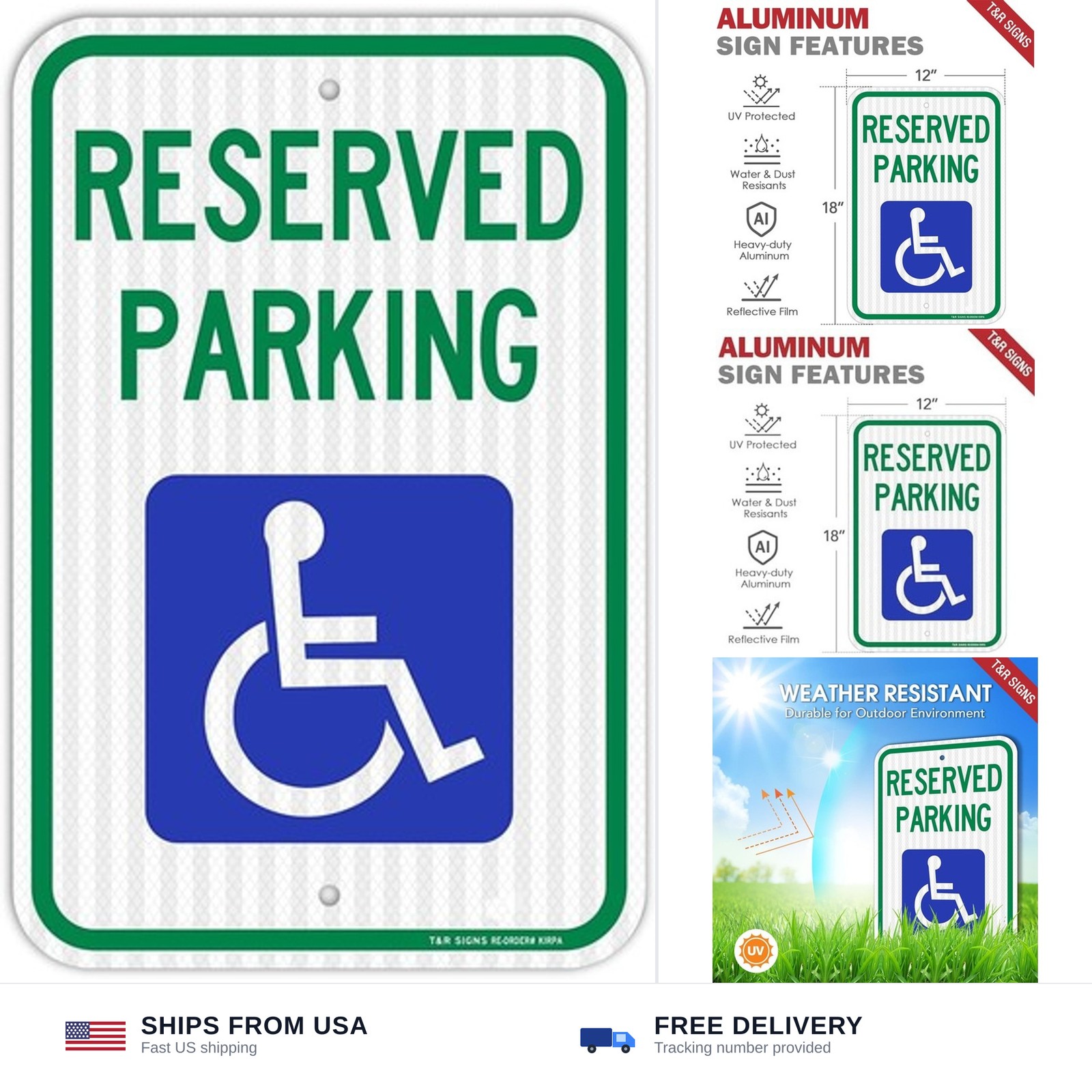 (1 Pack) Handicap Parking Sign, Reserved Parking Sign, Large 18″ x 12″ Engine…