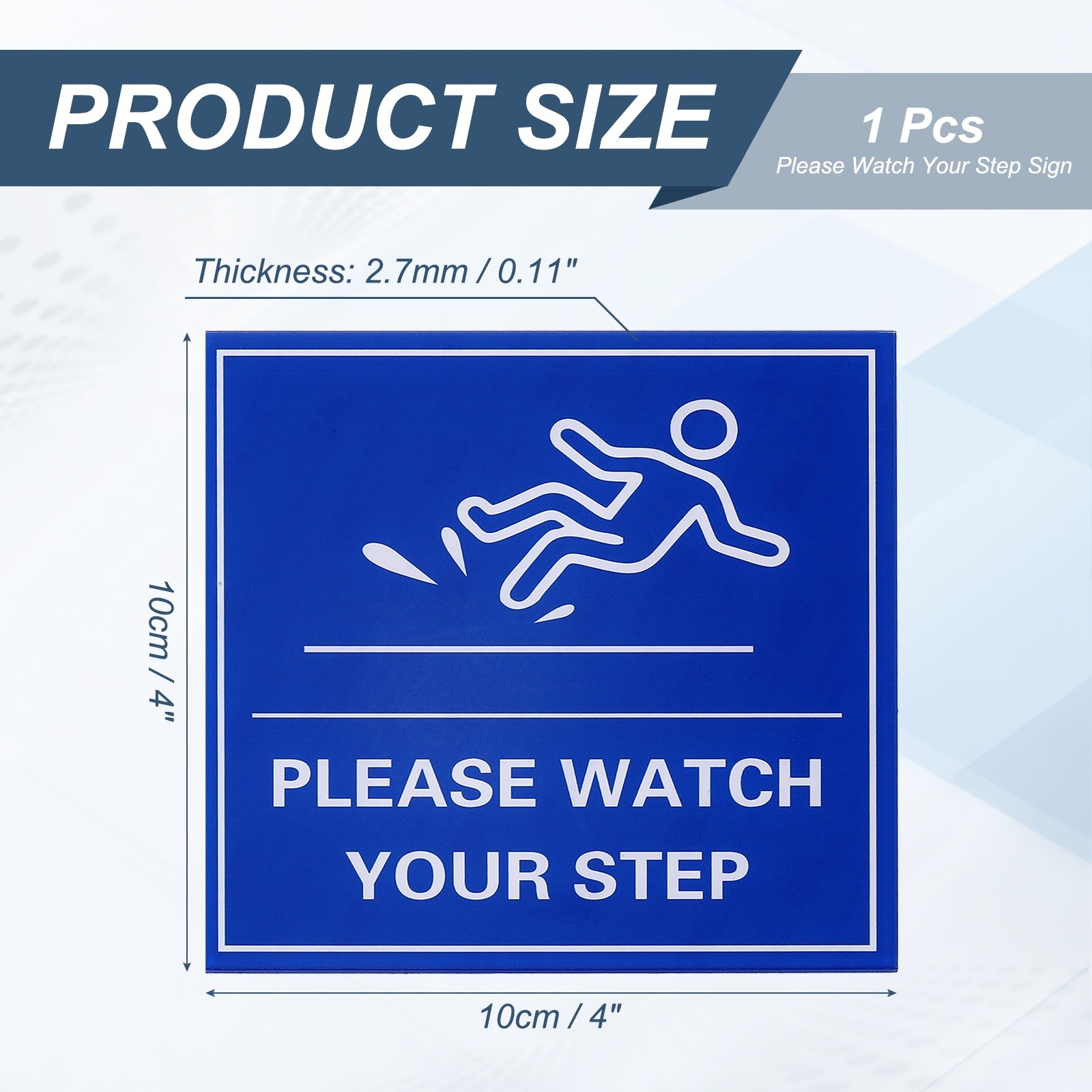 4″ x 4″ Please Watch Your Step Sign, 1 Pcs Warning Sign, Blue with White Text
