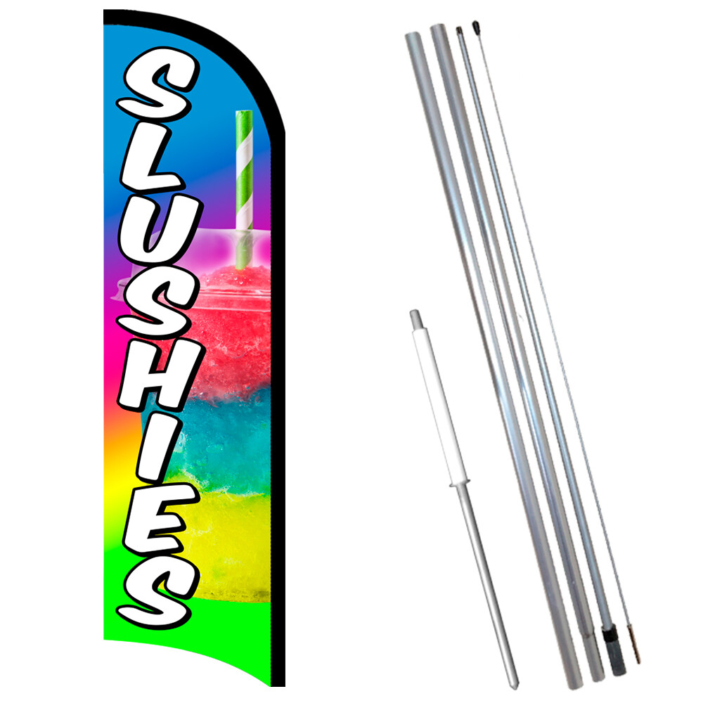 Slushies Premium Windless Feather Flag Bundle (Complete Kit) OR Optional Replac