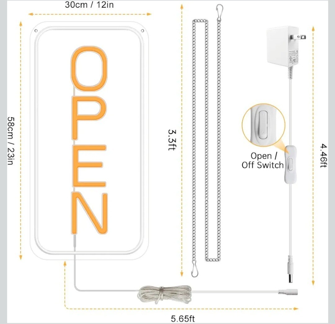 LED Neon OPEN Illuminated Hanging Window Sign, Multi-Color 23 x 12 in