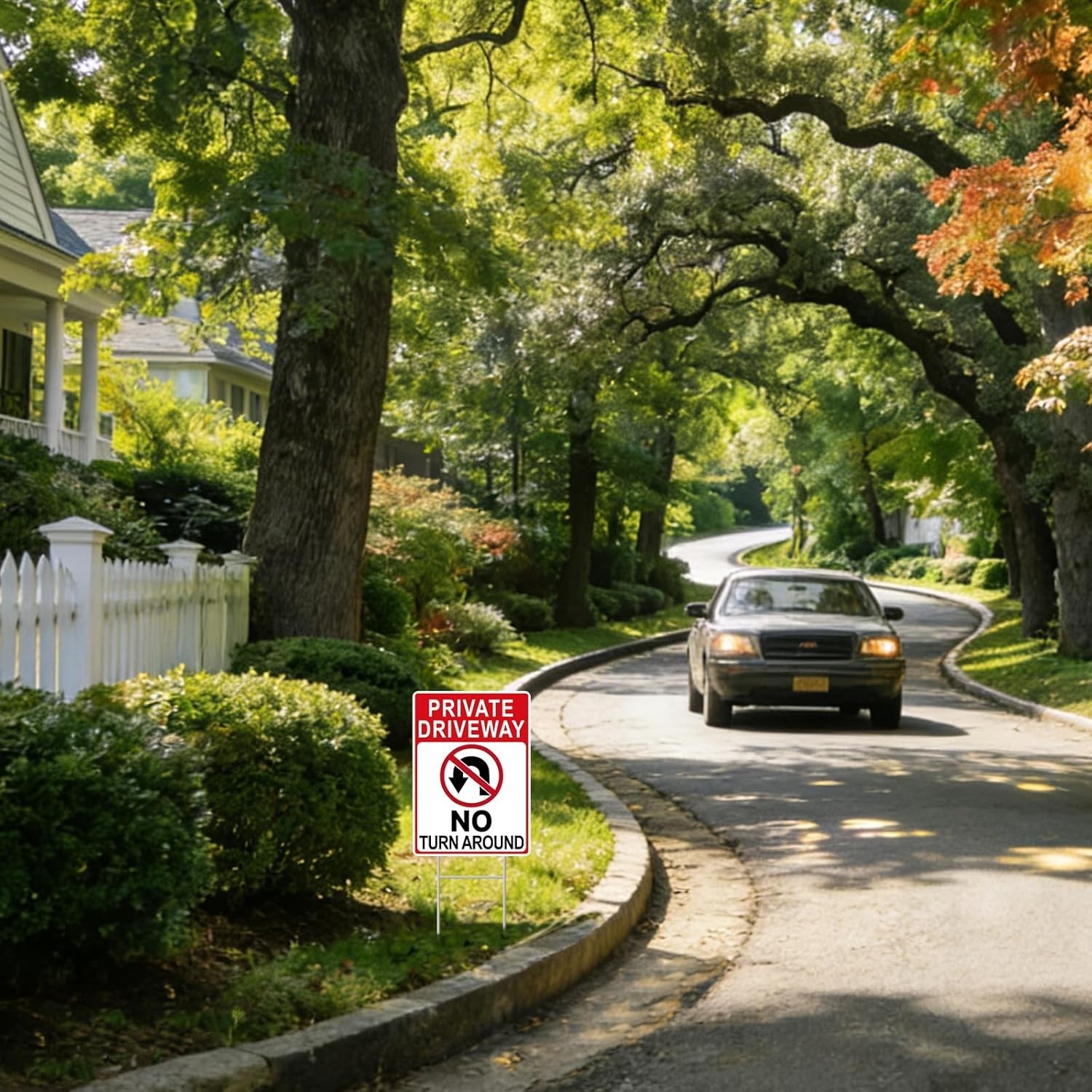 No Turn Around Driveway Sign, 2 Pack Private Driveway Signs 14″x10″ Double-Si…