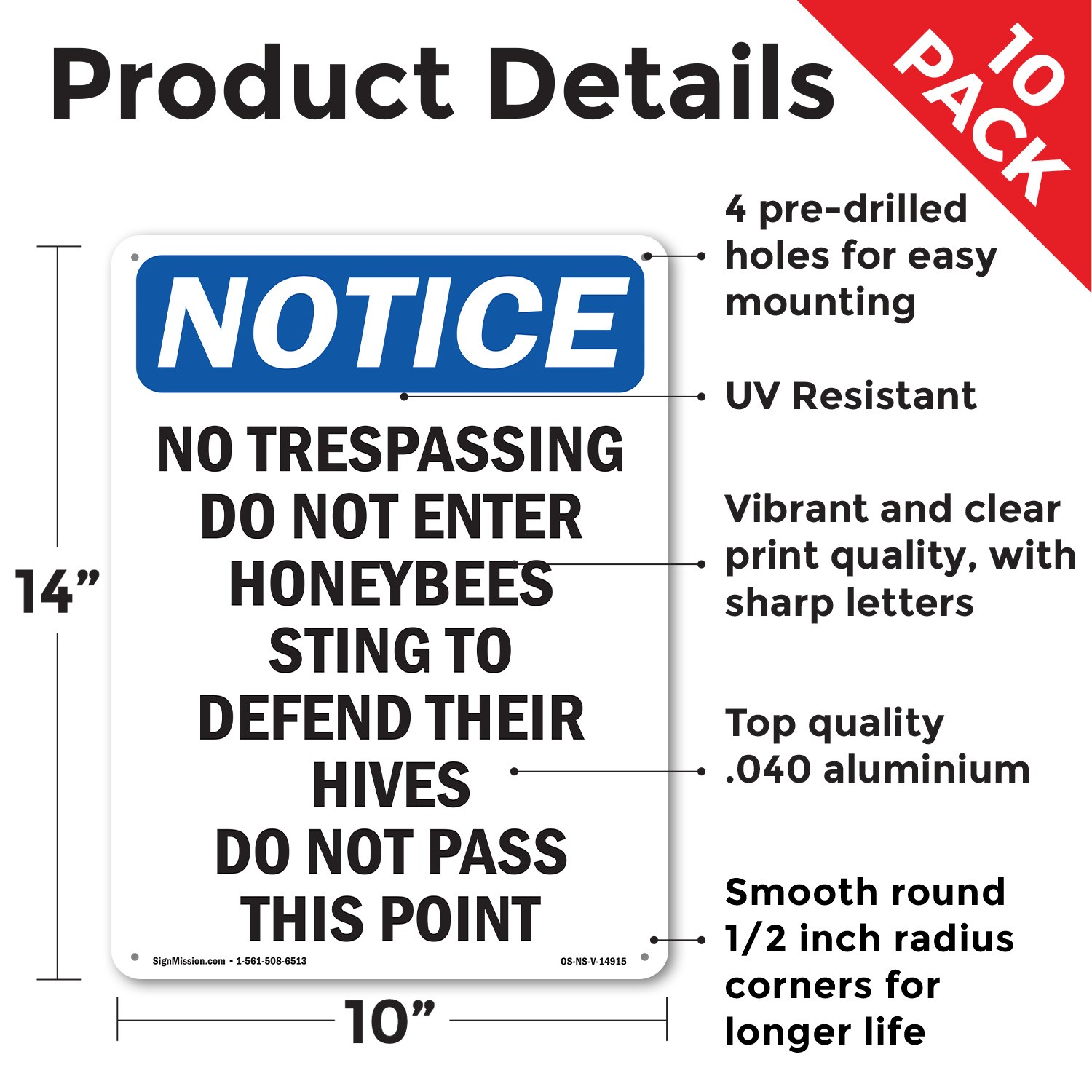 No Trespassing Do Not Enter Honeybees OSHA Notice Sign Or Decal – 5 or 10 Pack