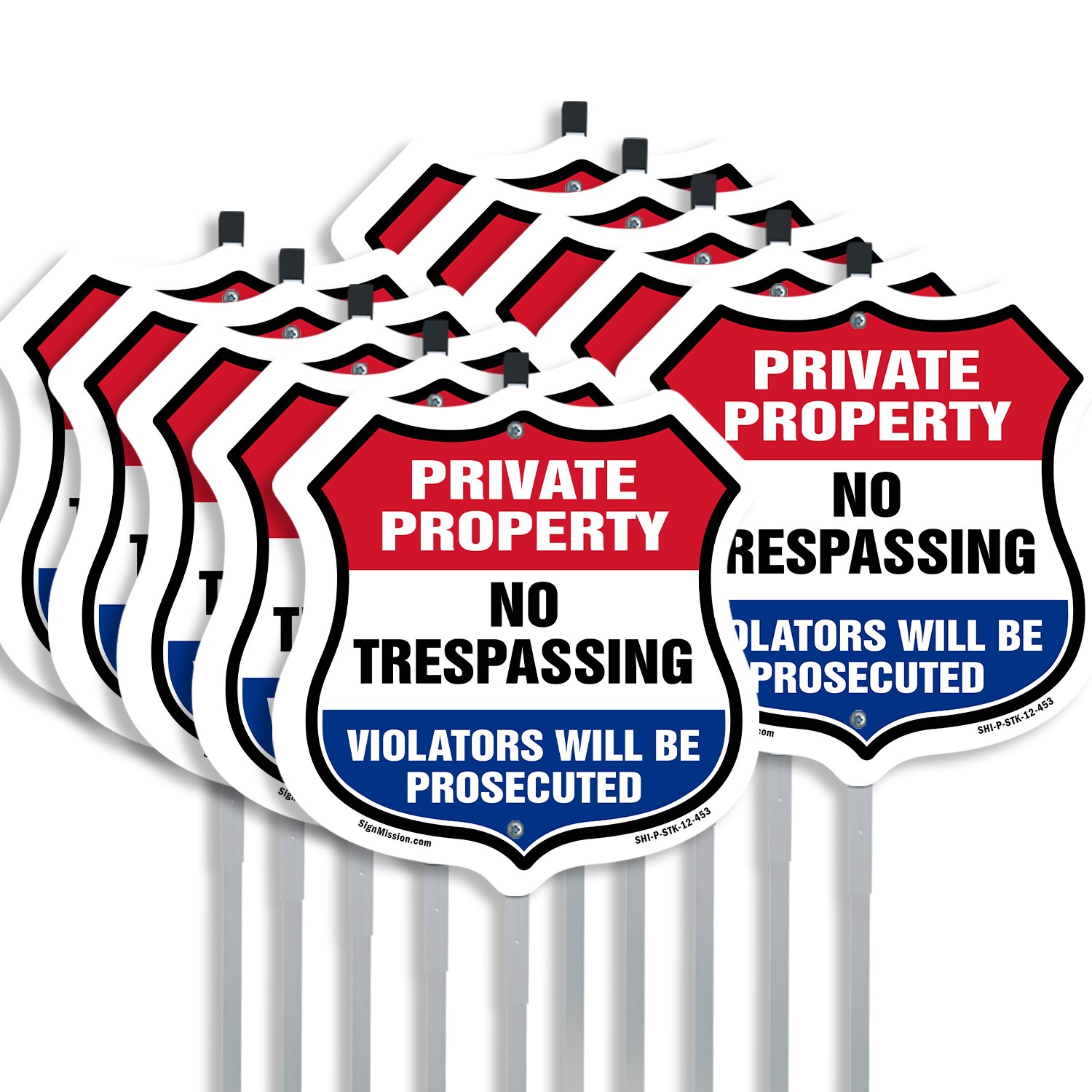 Private Property Shield Sign No Trespassing Violators Wi Shield Sign With Stake