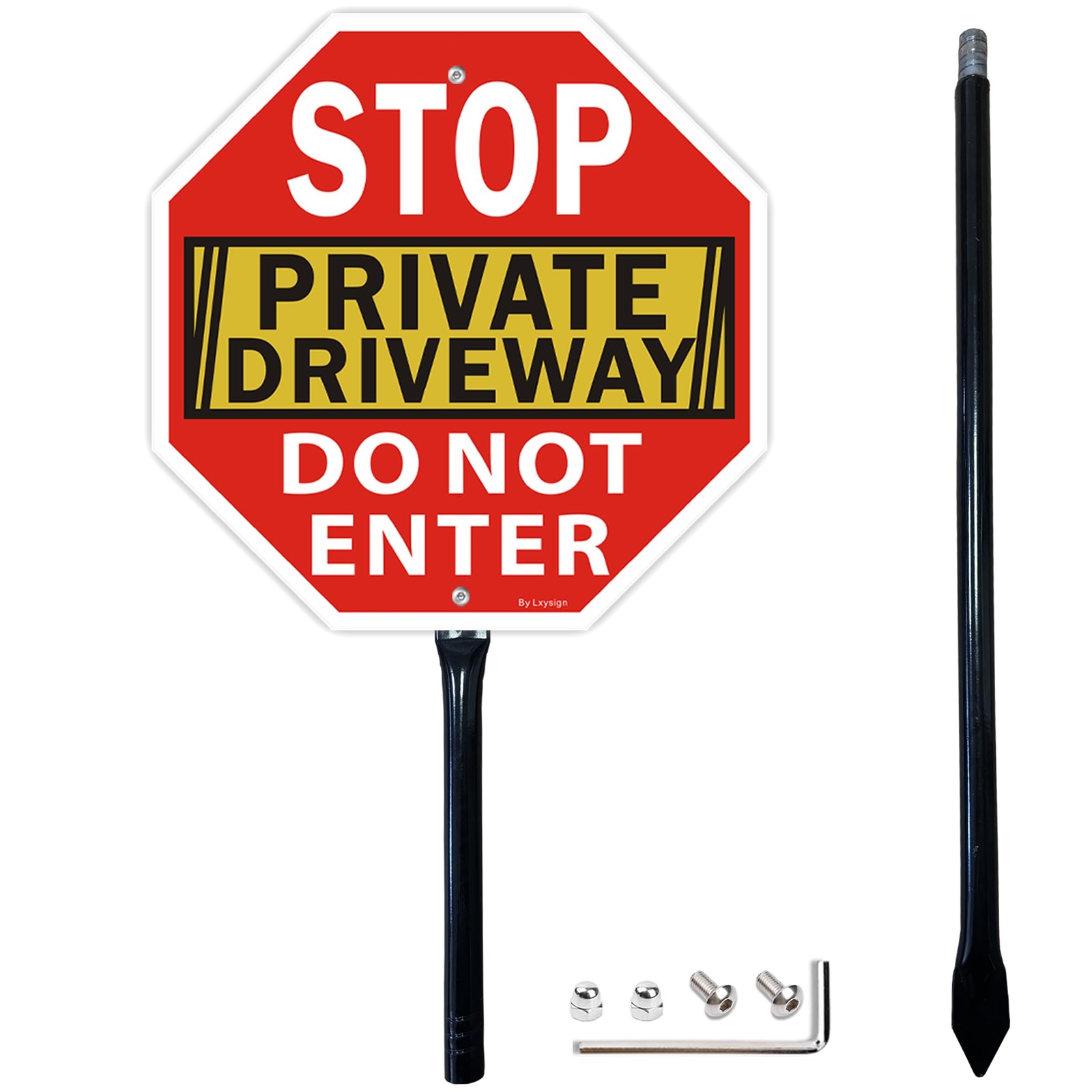 Stop Sign, Do Not Enter Private Driveway Sign with Stake, 36 Tall, 12 x 12, R…