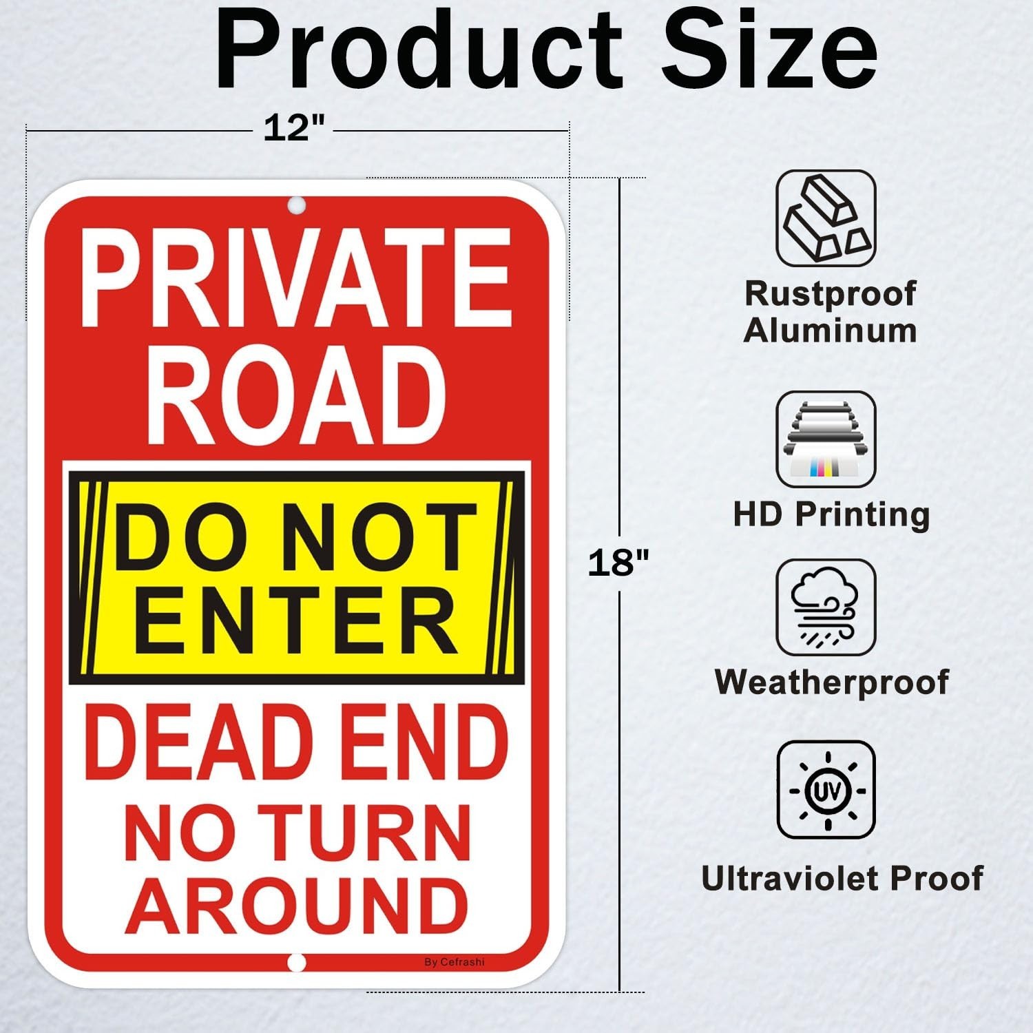 2 Pack Reflective Aluminum No Turn Around Sign, 18″ x 12″, Dead End Do Not Enter