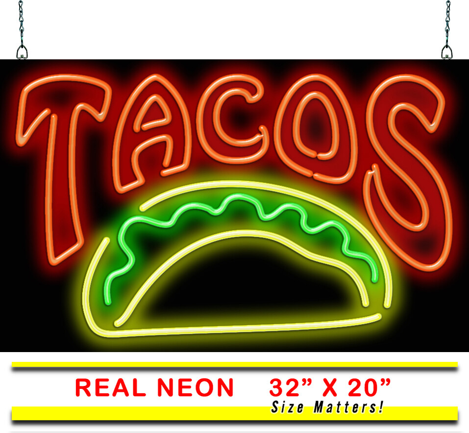 Large Tacos Neon Sign Jantec 32″ x 20″ Jardin Tinga Barbacoa Al Pastor