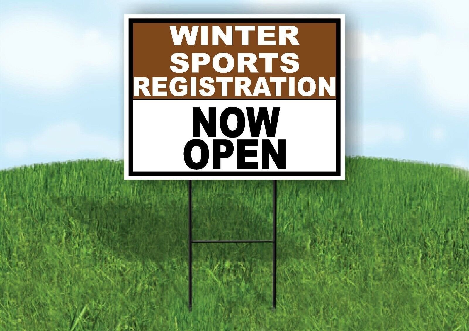 SPORTS REGISTRATION BROWN WHITE WINTER Yard Sign with Stand LAWN SIGN