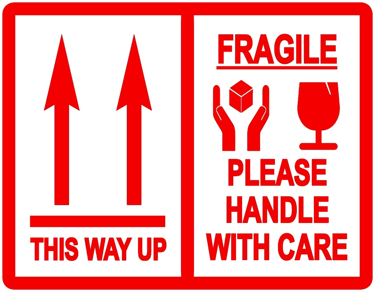 This Way Up / Fragile Packing Stickers – 103 x 80mm – Various Pack Sizes