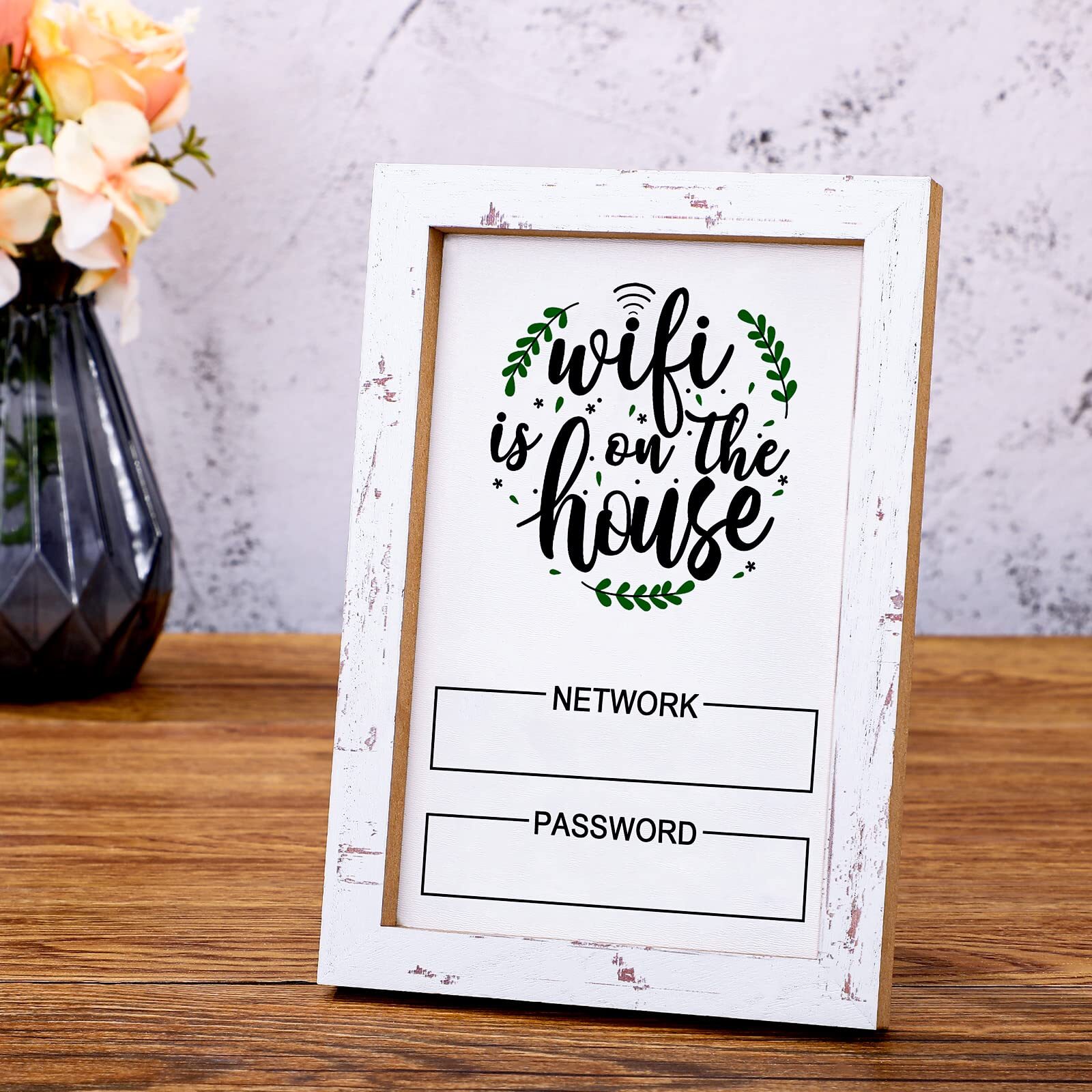 Rustic Wifi Pattern Password Sign For Home White Wifi Board Sign Cute Worn Wood