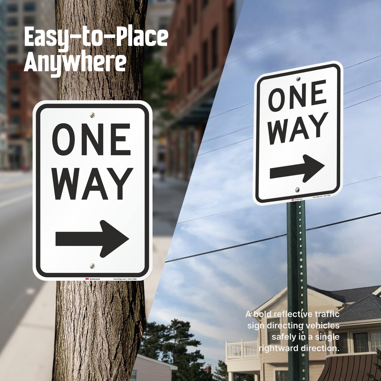 One Way Sign, One Way Sign with Right Arrow 18×12 3M Engineer Grade Reflectiv…
