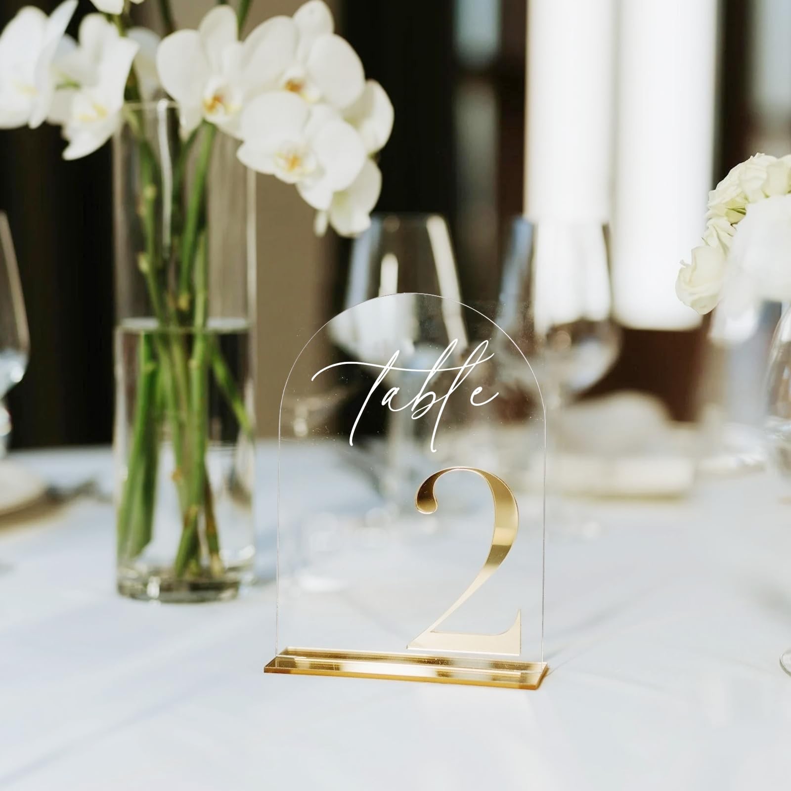 Clear Arch Wedding Table Numbers 110 Stands 5×7 Inch Acrylic Signs Gold Event