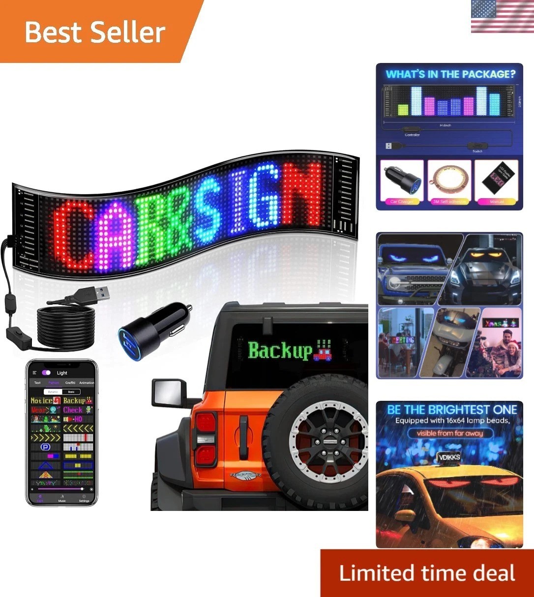 High-Resolution LED Message Sign – USB Powered Scrolling Display for Vehicles