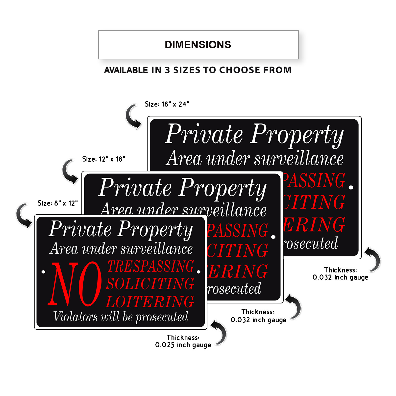 Private Property Area Under Surveillance No Trespassing Aluminum Metal Sign