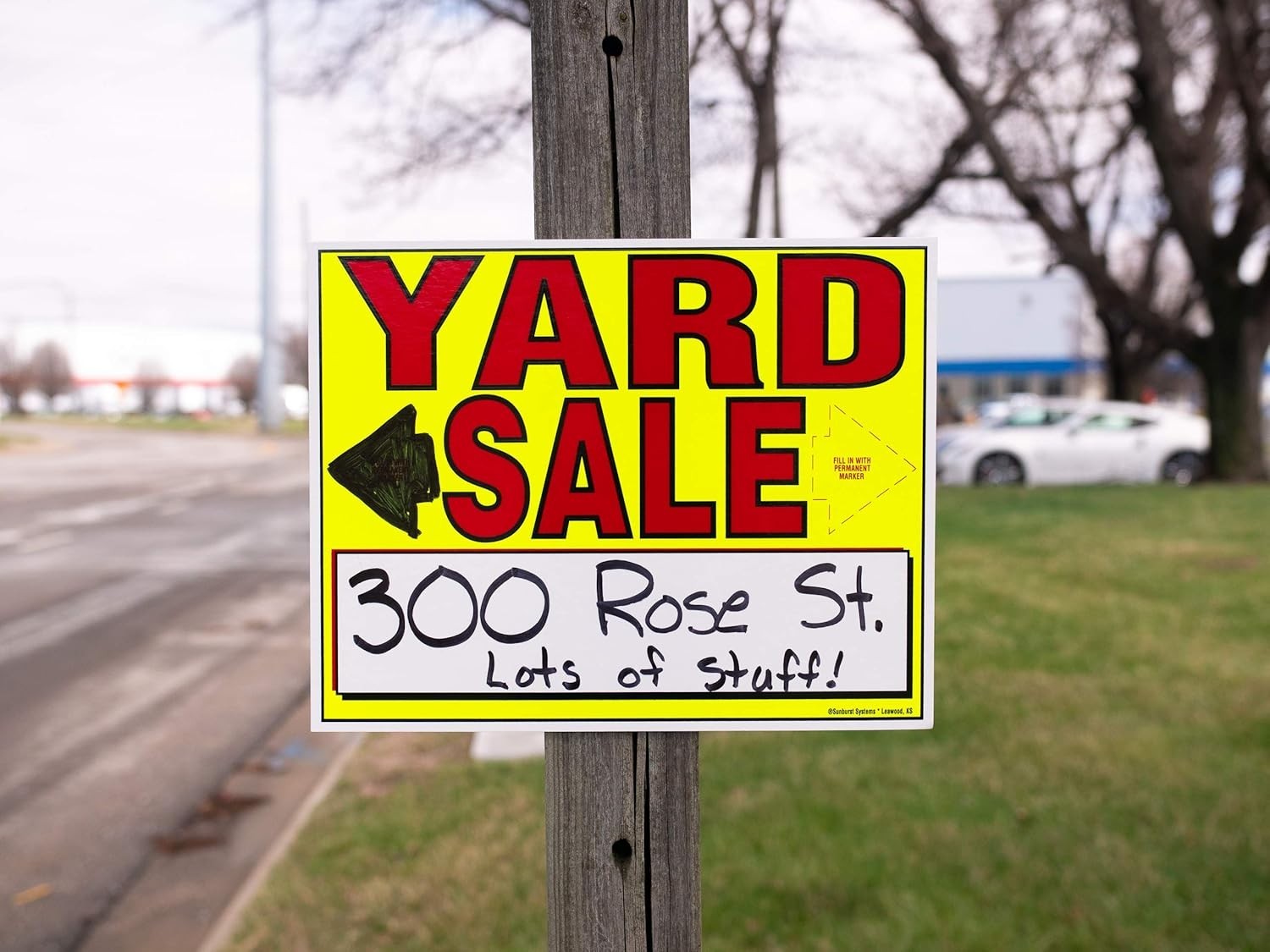 Complete Yard Sale Sign Kit: 3 Bright Neon Signs & 200 Pricing Stickers Included
