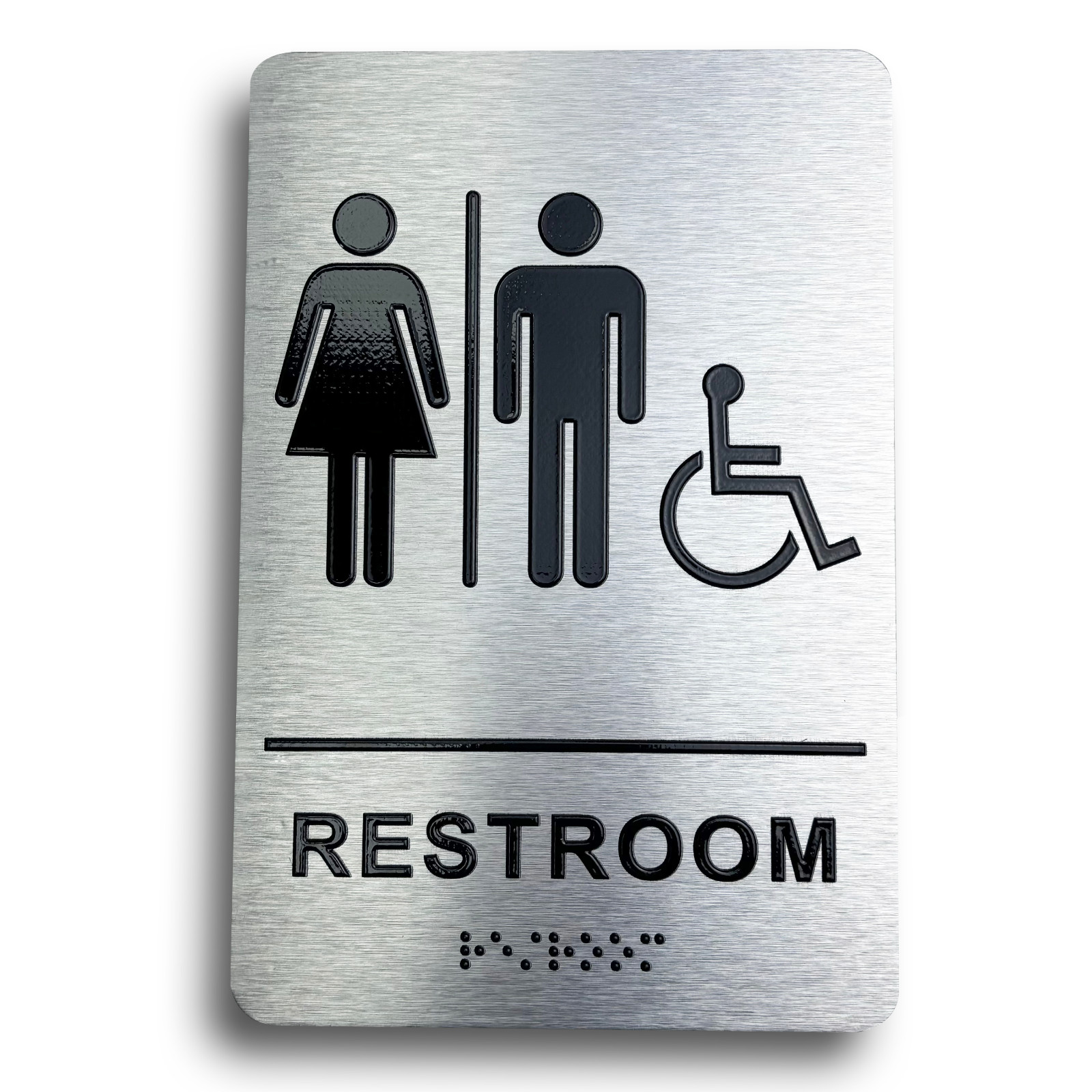 Unisex Restroom Sign with Braille, Aluminum 9 x 6″ ADA Restroom Sign