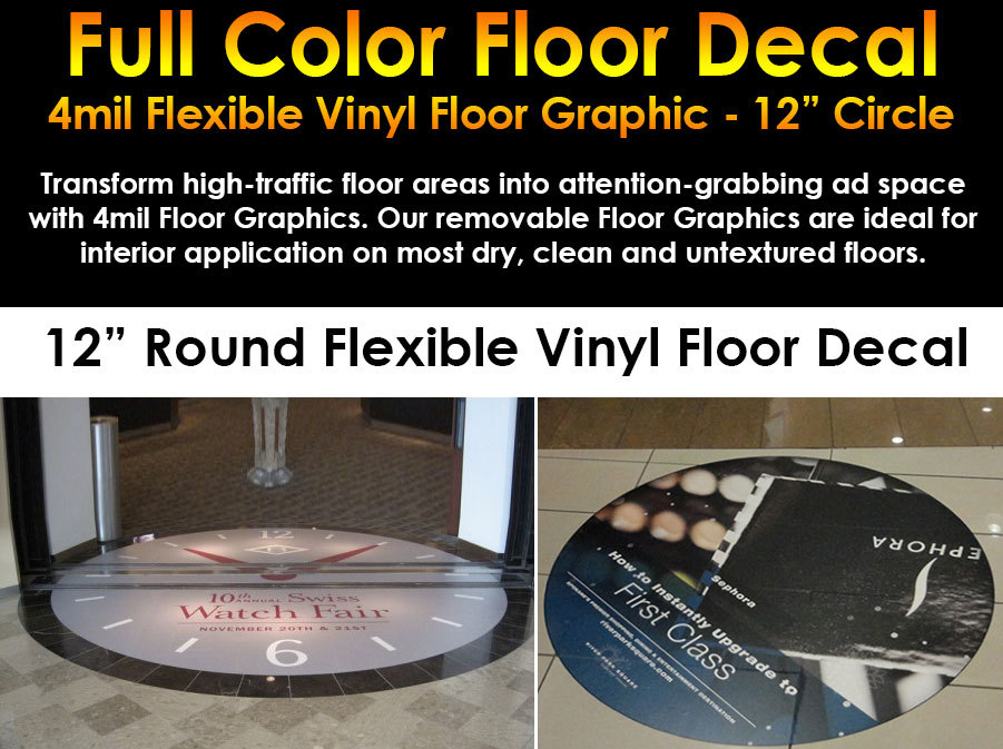 12″ ROUND FLOOR SIGN Personalized Customized FULL COLOR Adhesive Durable Graphic