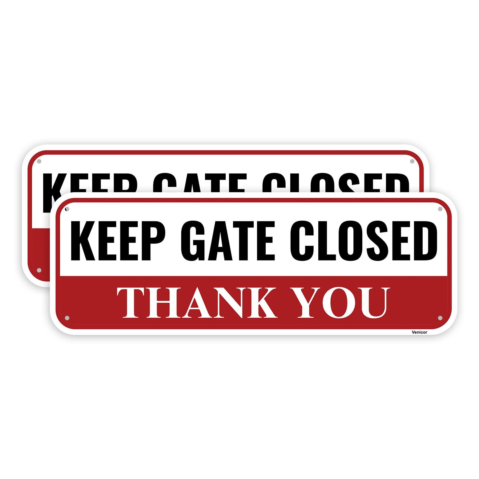 2 PCS Keep Gate Closed Sign 10×3.5 Inch Aluminum Please Close Warning Plaque