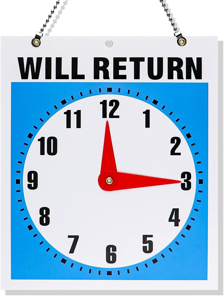 1Pcs Double- Sided Come in/Open/Will Return Sign with Clock Hands, Open and Clos