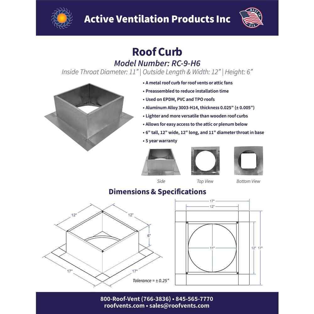 Preassembled Roof Curb, Box Is 12 In. Wide X 12 In. Long X 6 In. High Aluminum