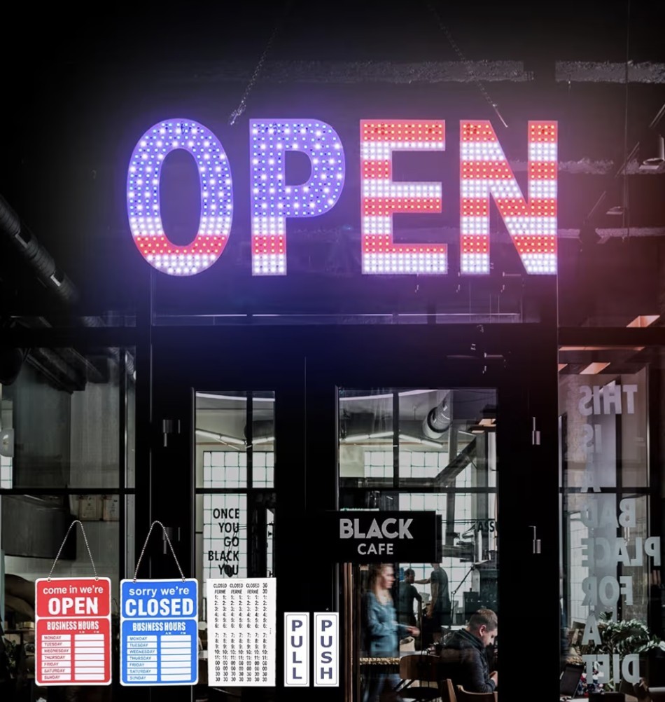 LED Open Signs for Business, 30″x10″ Large Dimmable US Flag