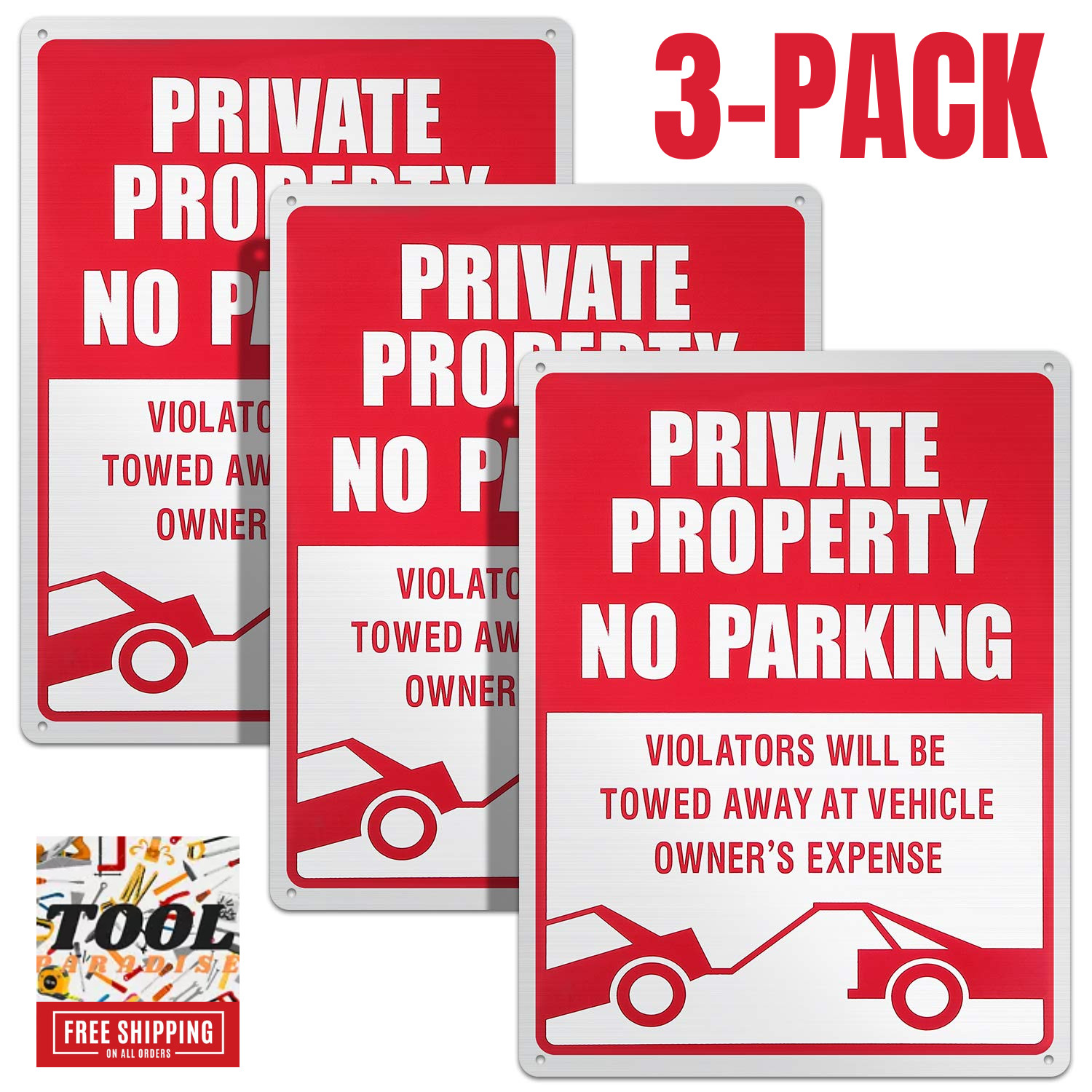 3-Pack No Parking Signs – 14 x 10 Inches Reflective Private Property Signs
