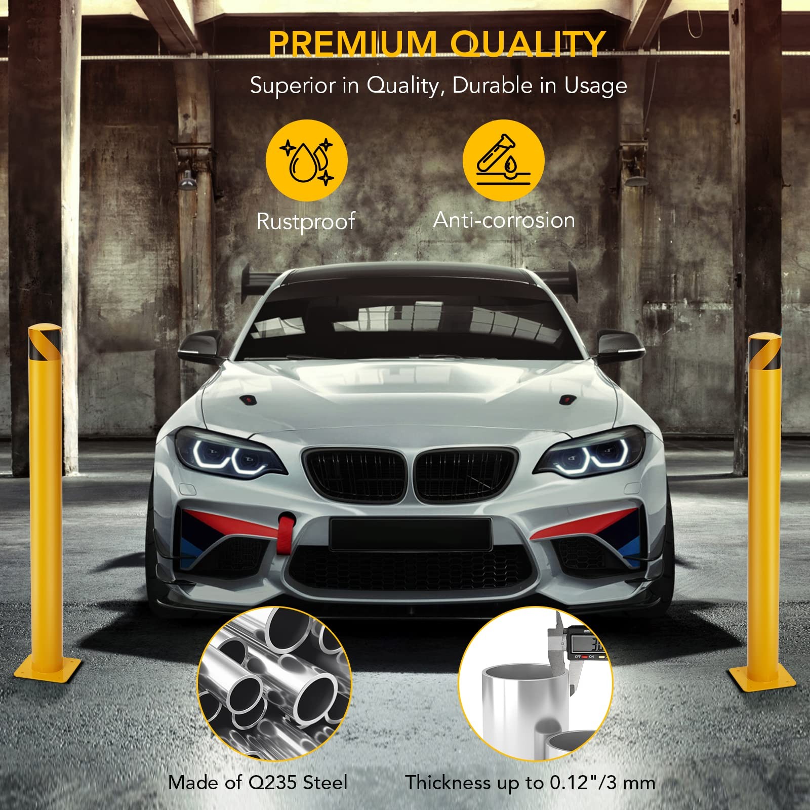 Safety Bollard 6 Packs, SierraSquad 36 in Height 6 packs 36 inch, yellow