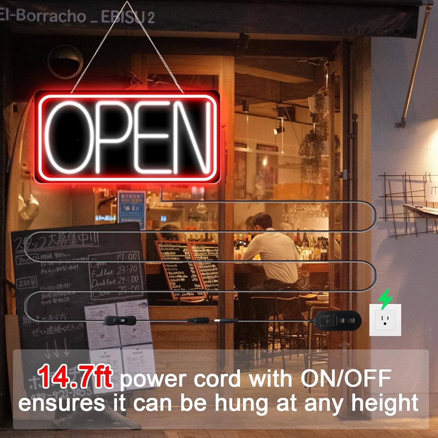 NEW 22×11 LED Neon Open Sign Plug In Light w ON OFF Switch Black Backplate