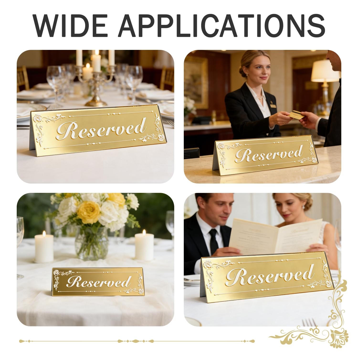 6 PCS Mirrored Gold Reserved Table Signs 6×2 Inch DoubleSided Acrylic Cards