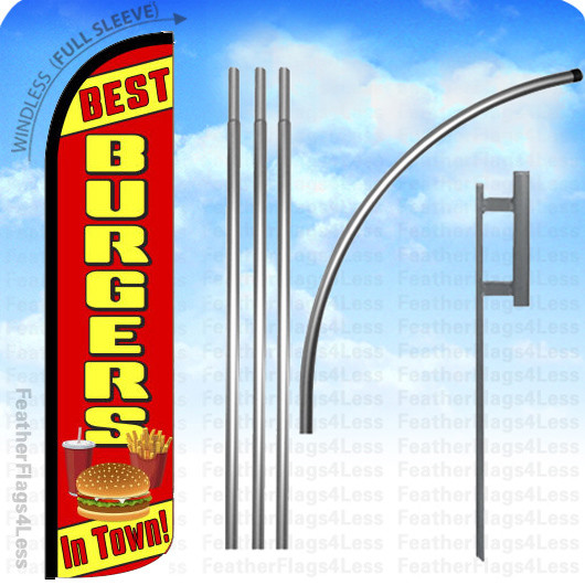 BEST BURGERS IN TOWN – Windless Swooper Flag 15′ KIT Feather Banner Sign – rz