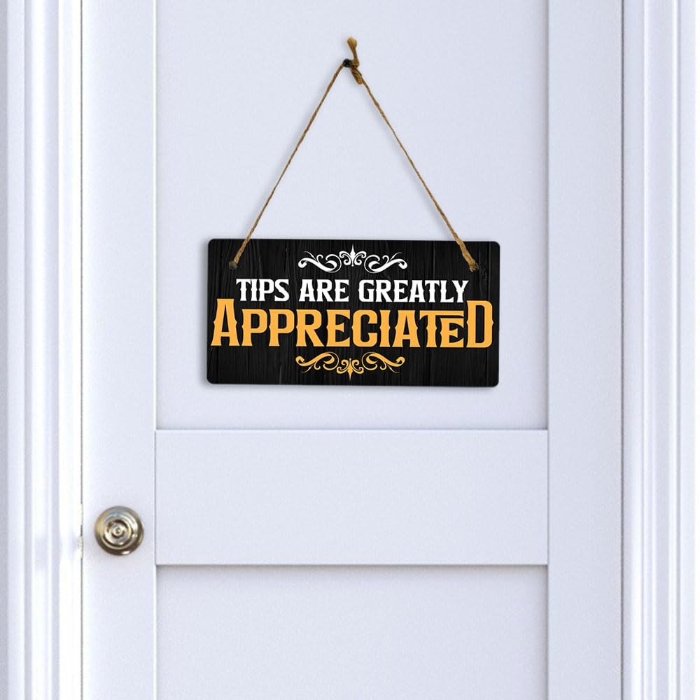 5×10 Inch Hanging Wall Door Sign Tips Are Greatly Appreciated Cafe Restaurant