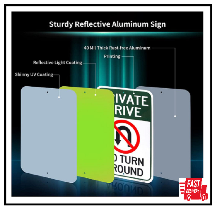 Large Private Drive, No Turn Around Sign, 18″x 12″ .04″ Aluminum Reflective Sign
