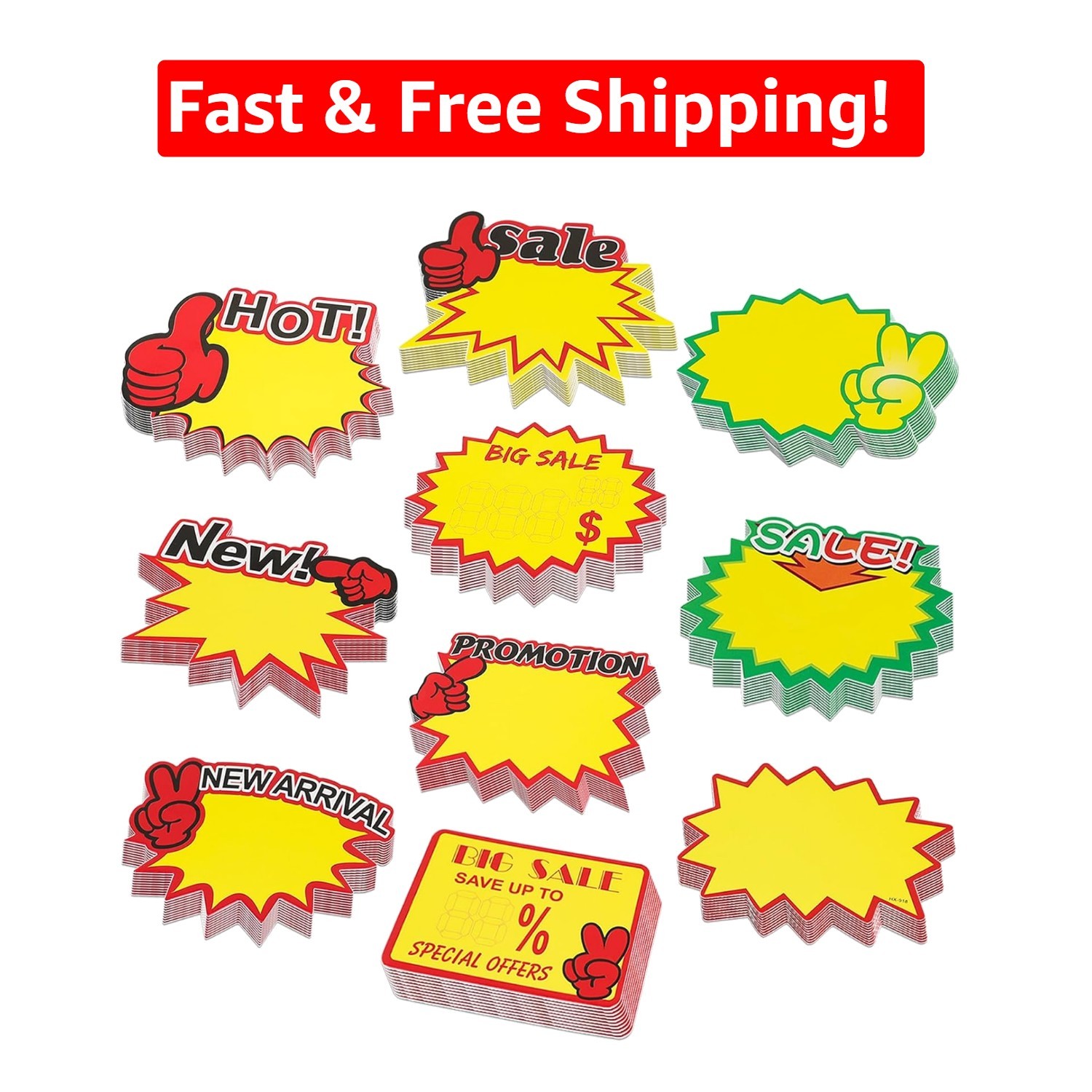 Durable Yellow Starburst Sale Signs 200pcs | Rectangle Labels for Retail Stores