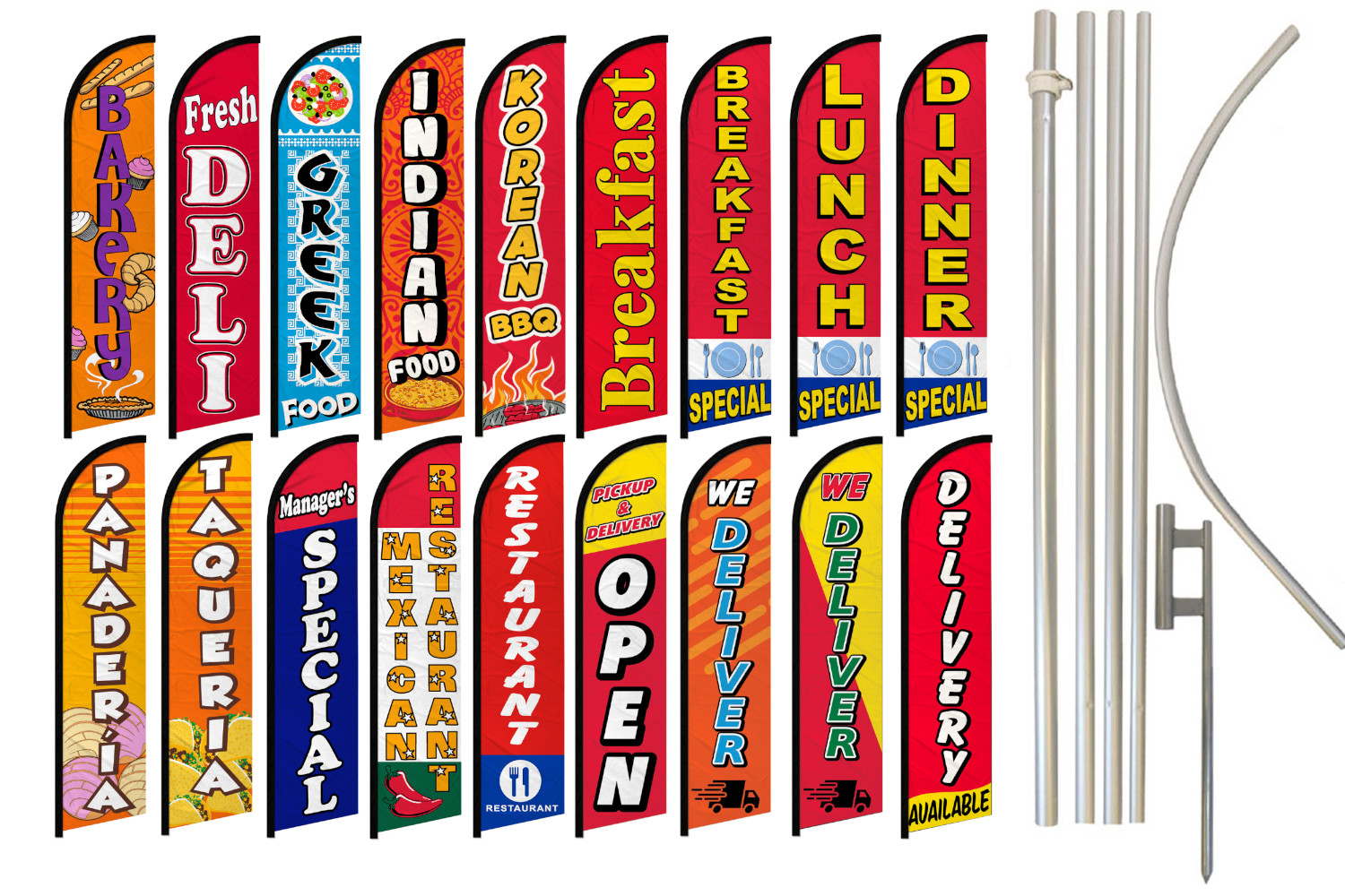 Restaurant Full Curve Windless Swooper Flag Pole Kit Specials Delivery