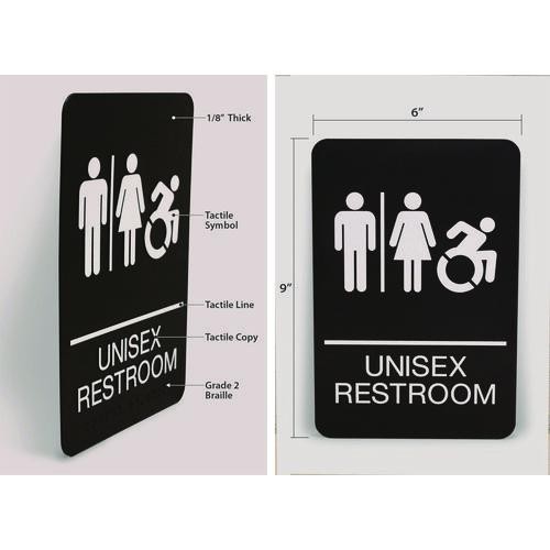 Headline Sign ADA Sign, Unisex Restroom, 6 x 9, Black Face, White Graphics