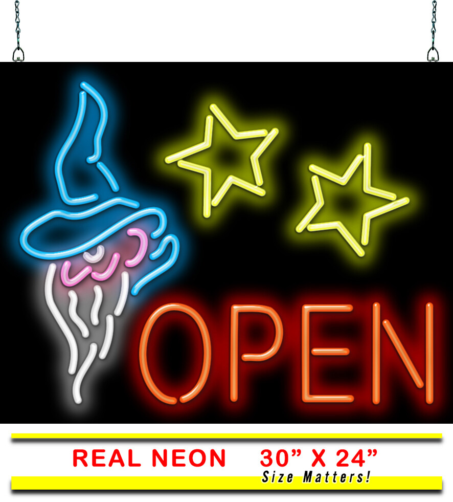 Open with Wizard Neon Sign Jantec 30″ x 24″ Gaming Store Magic Psychic