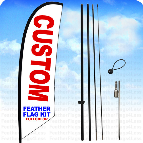 8 ft Tall Double Sided Custom Windless Swooper Flag KIT Feather Banner Sign Set