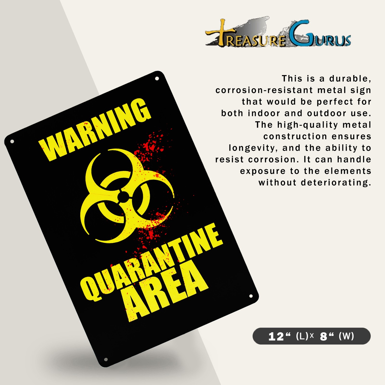 Warning Quarantine Area Metal Haunted House Wall Art Sign Halloween Decorations