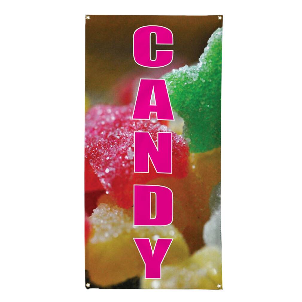 Vertical Vinyl Banner Multiple Sizes Candy Weatherproof Industrial Yard Signs
