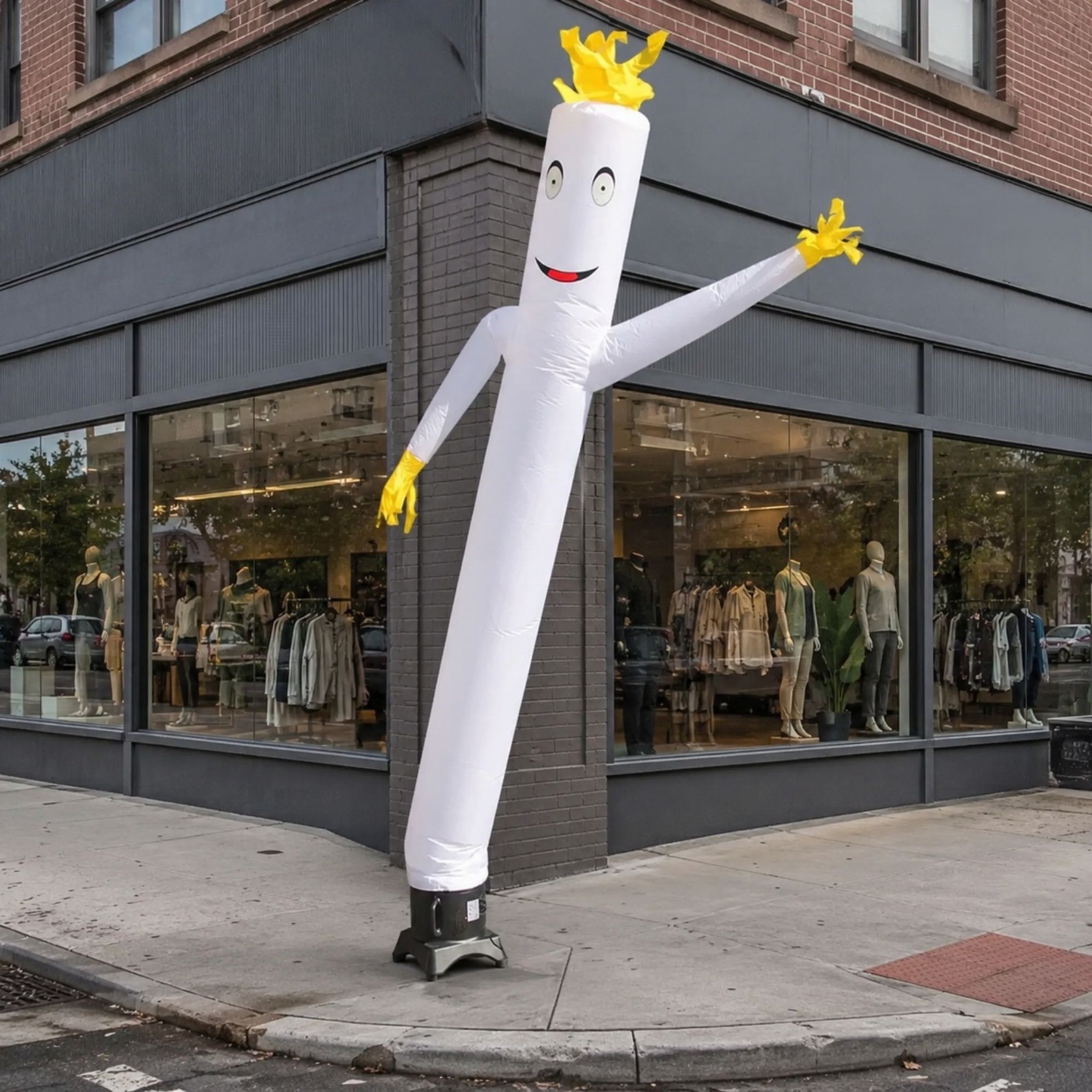 Advertising Inflatable Tube Man 12ft White Blow Up Wavy Flailing with Blower