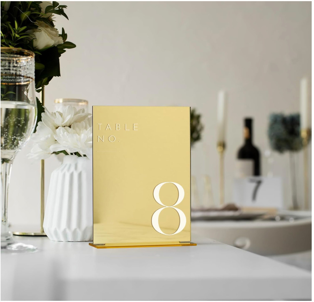 JINMURY Gold Wedding Table Numbers 1-30 with Stands, 5″x7″ Gold Mirror Acrylic T