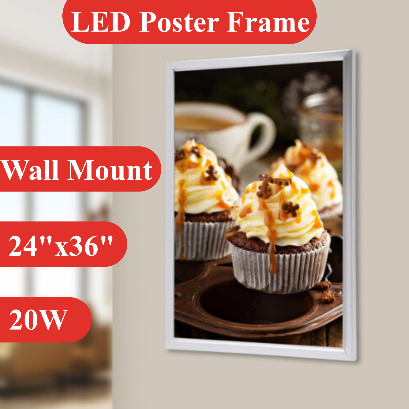 24″x36″ Backlit LED Poster Frame Art Picture Light Box Advertising Display Frame