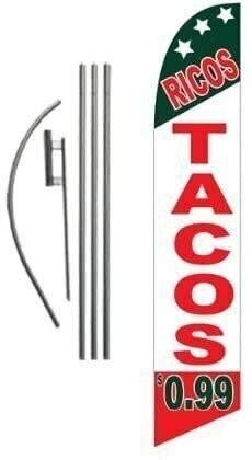 RICOS TACOS $0.99 15ft Feather Banner Swooper Flag Kit – INCLUDES 15FT POLE…