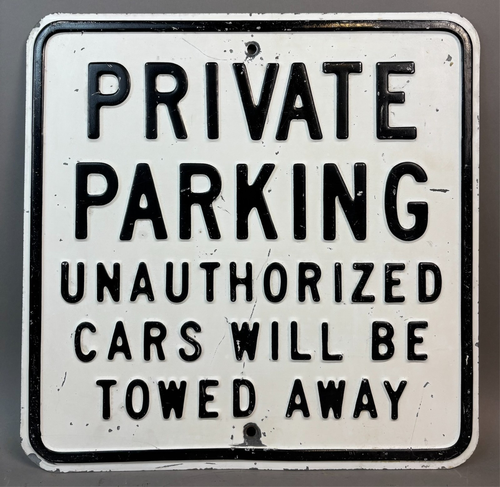 Vtg 40s 50s Embossed PRIVATE PARKING Unauthorized Cars Will Be Towed Steel Sign