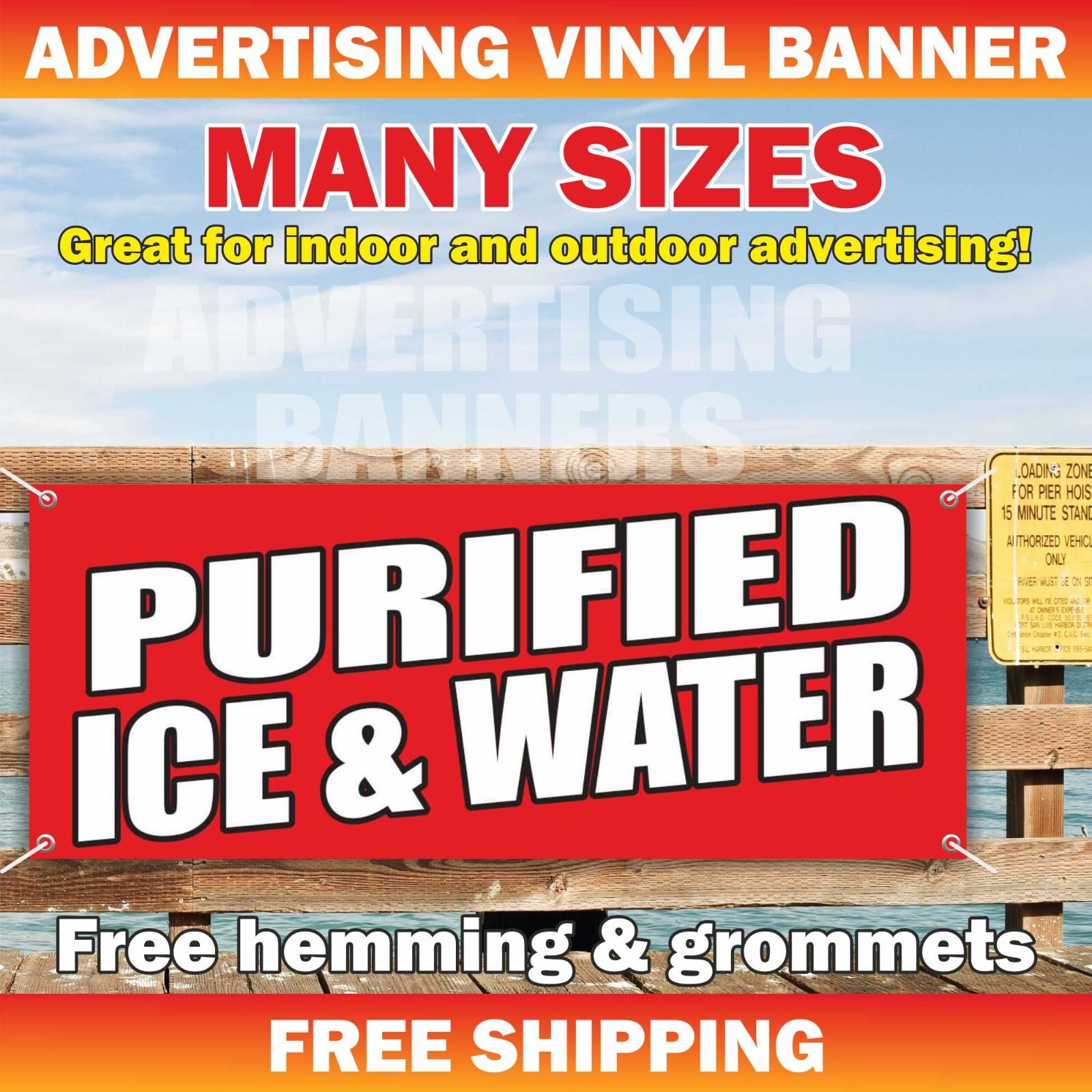 PURIFIED ICE & WATER Advertising Banner Vinyl Mesh Sign ice drink cold lemonade