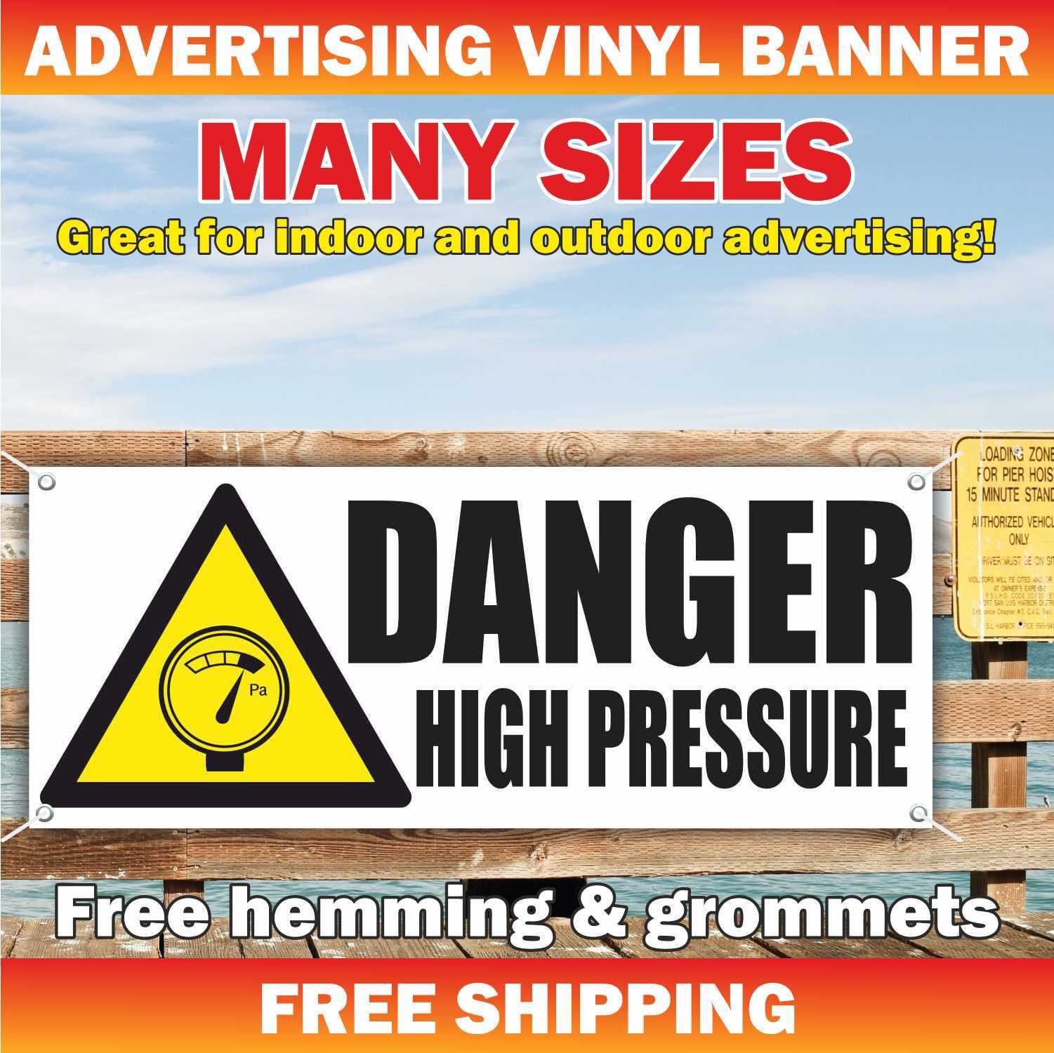 DANGER HIGH PRESSURE Advertising Banner Vinyl Mesh Sign Careful Attention