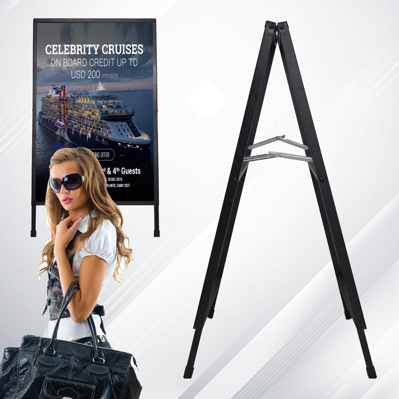 2pcs Heavy-Duty Double-Sided Metal A-Frame Sidewalk Sign Holder Stand 24″x36″