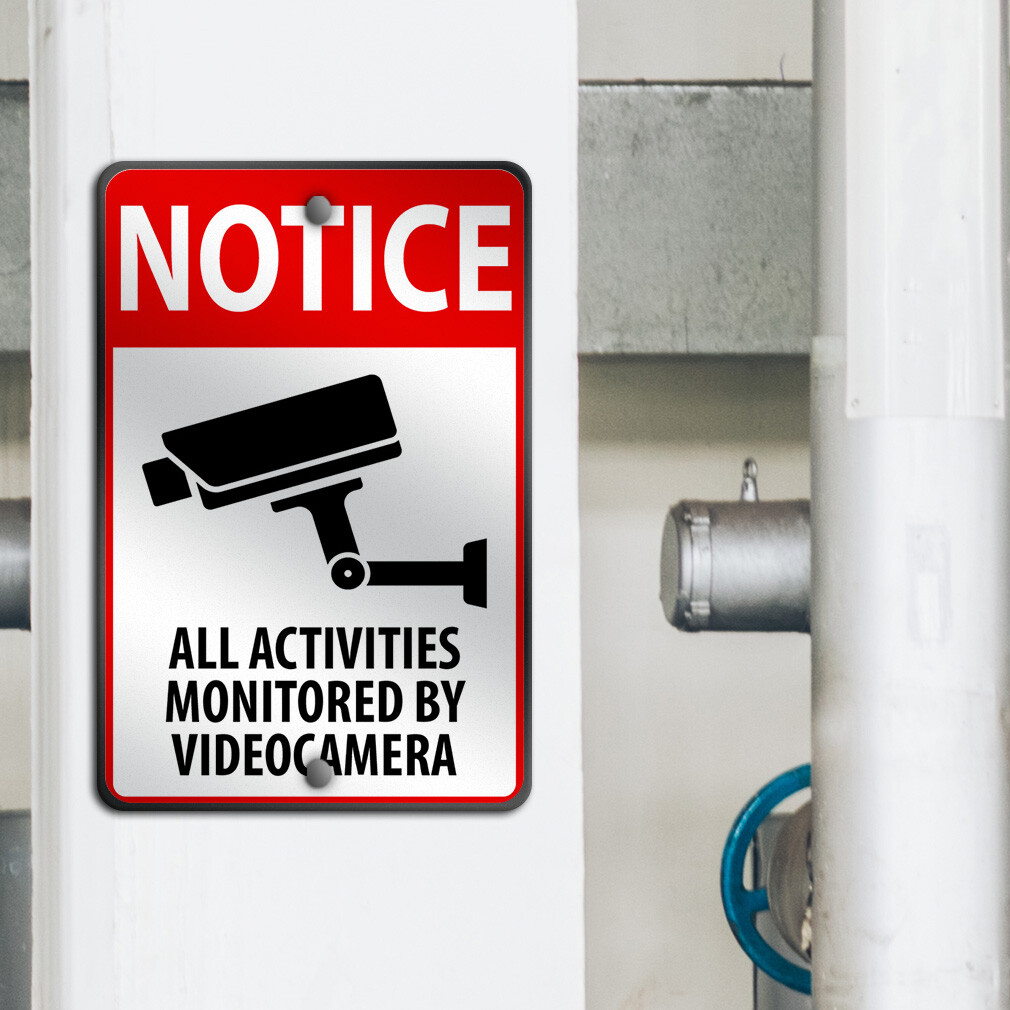 Vertical Metal Sign Surveillance Video Weatherproof Street