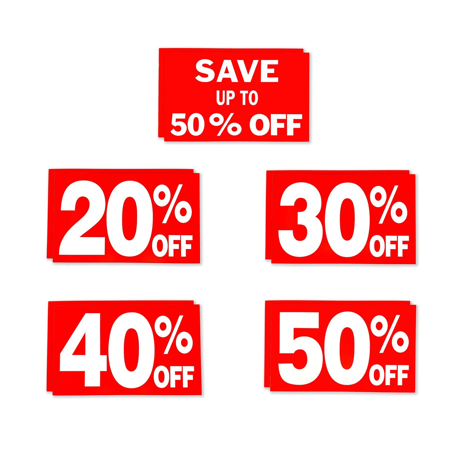 10 Pack Up To 50% Percent Off Sign Bundle Pack 2 Of Each 7×11 Inch