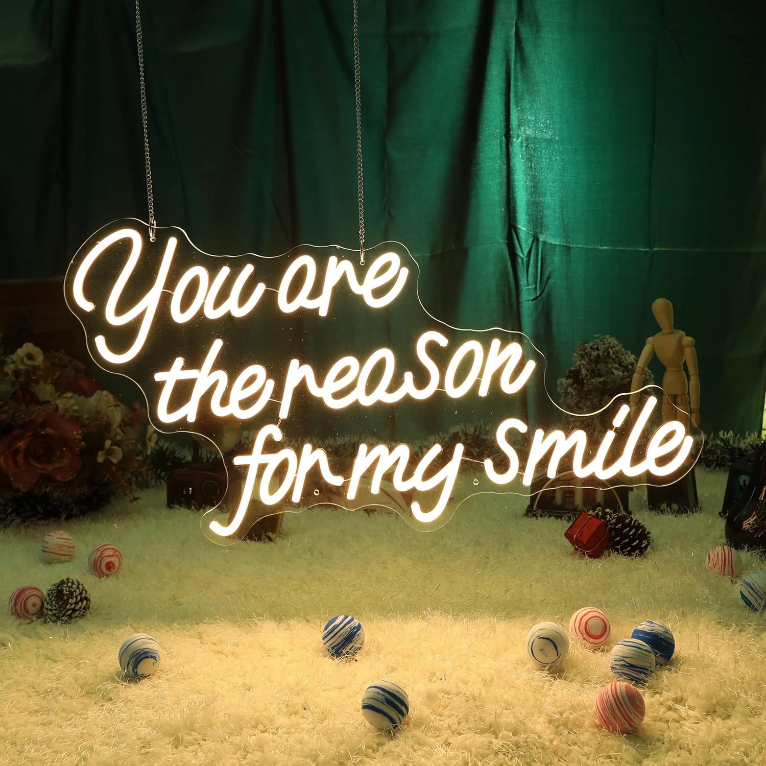 Led Neon Sign Ur Reason for My Smile Warm White Light 110V Wall Decor 26 x 14″