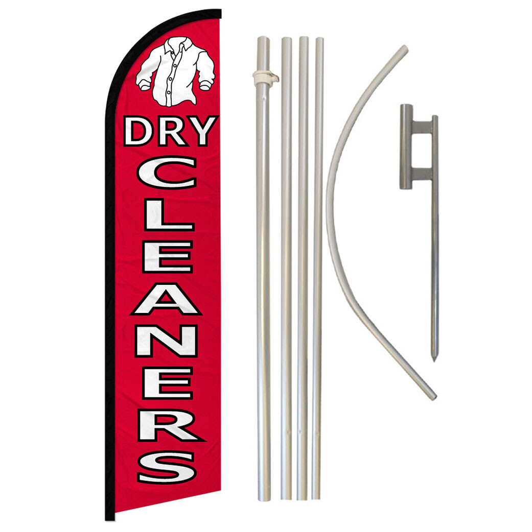 Laundromat Windless Advertising Swooper Flag Kit Dry Cleaners